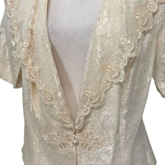 Nah Nah Woman Ivory Vintage Lace Formal Lined Embellished Sequin Dress Jacket - Picture 2 of 8